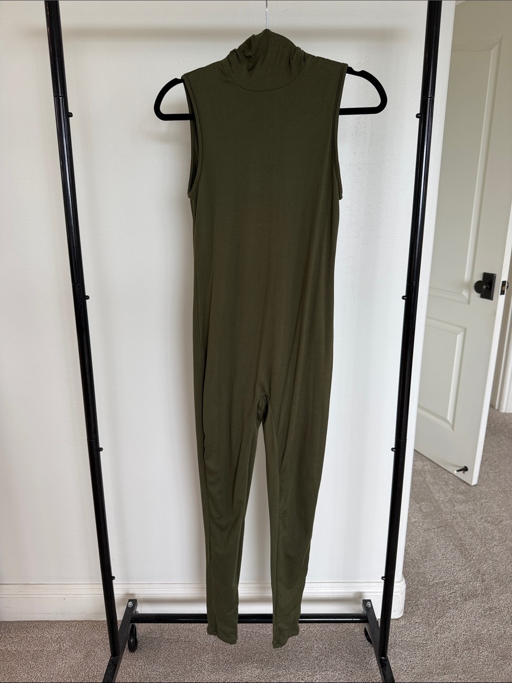 Sleeveless Olive Green Turtleneck Bumpsuit